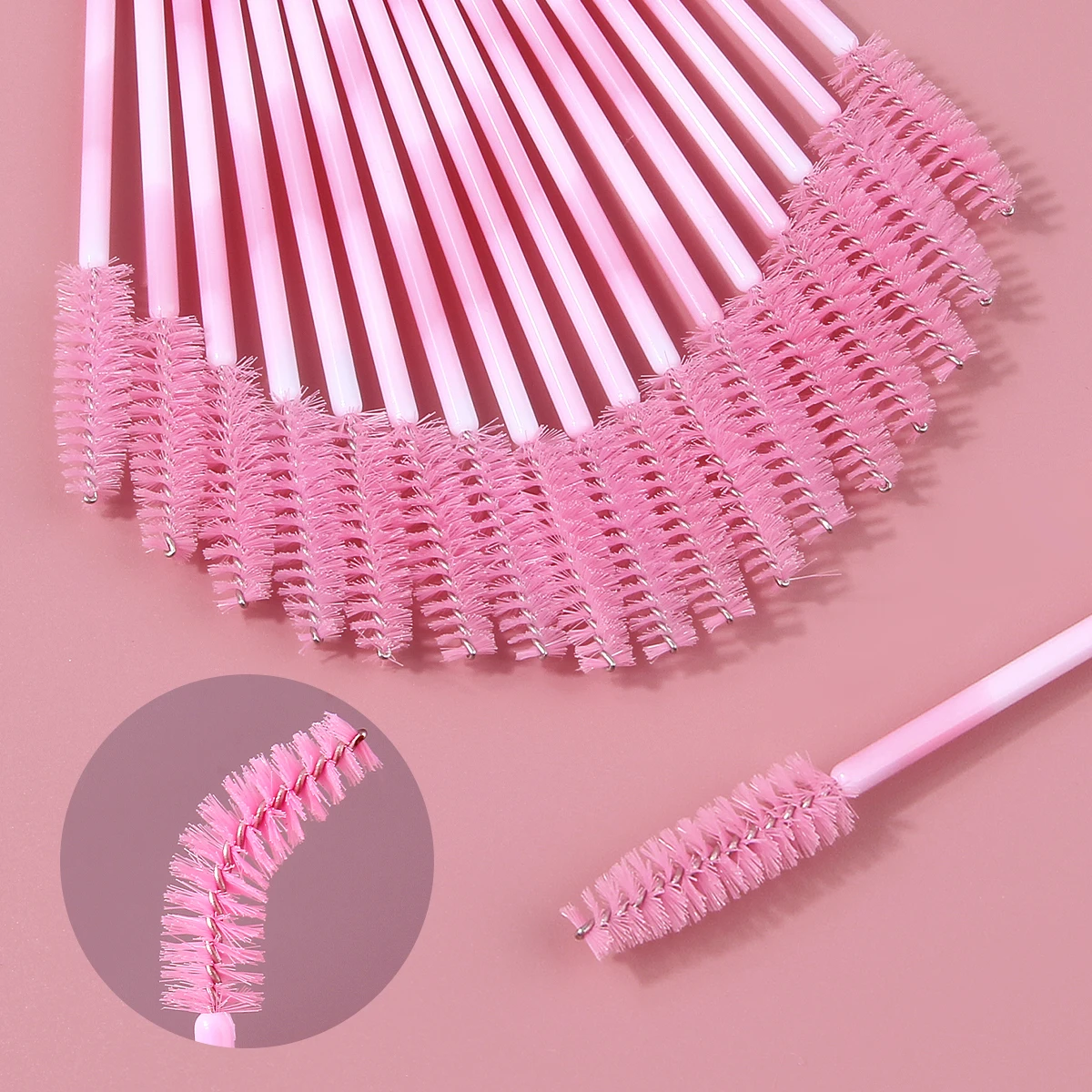 50PCS Disposable Mascara Wands, Pink Spiral Eyelash Brushes with Soft Durable Hair, Bendable Wands for Lash Extension & Eyebrow view 6