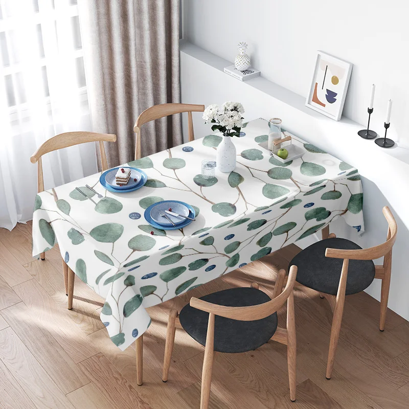 

Modern Decorative Tablecloth Green Leaf Pattern for Dining Room Elegant Table Linens Machine Washable Home Decor
