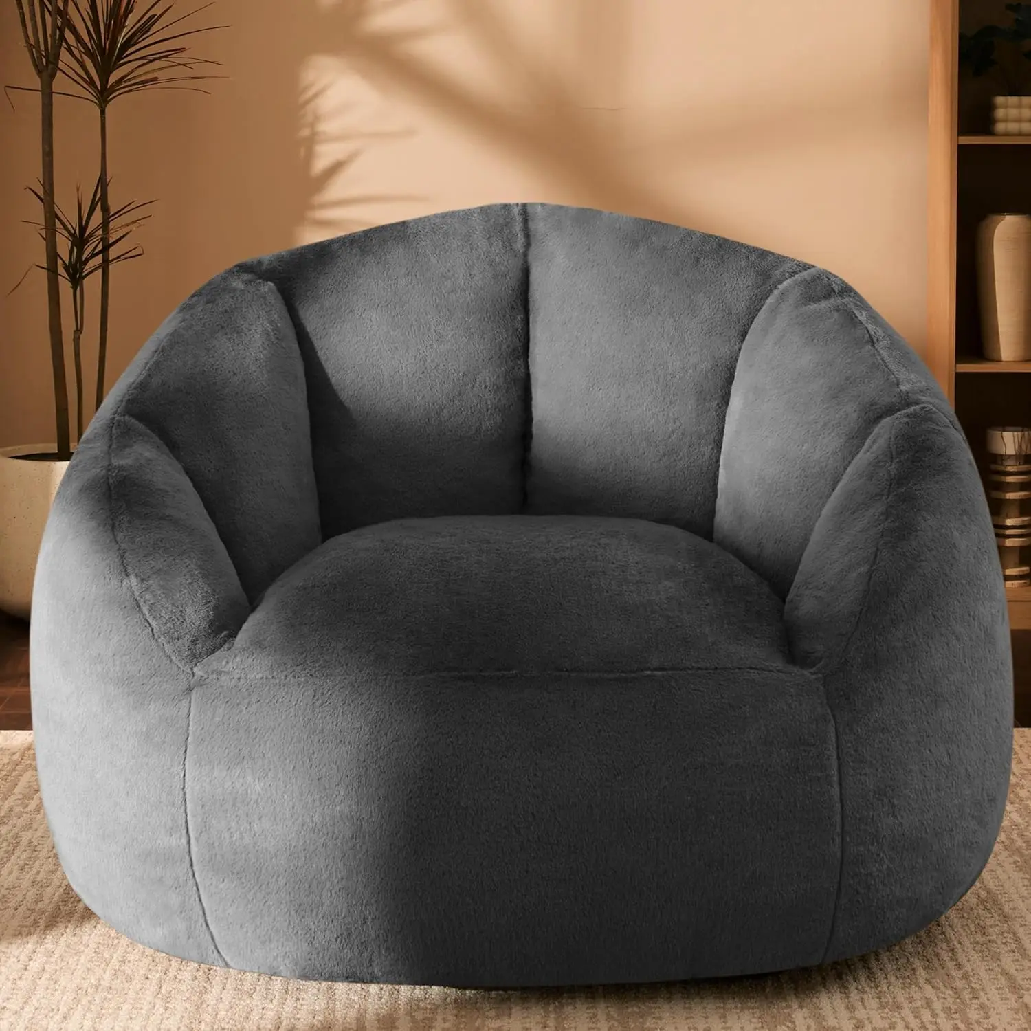 

Giant Bean Bag Chair for Adults - Comfy Plush Round Shell, Oversized Cozy Lounge Sofa, Gray
