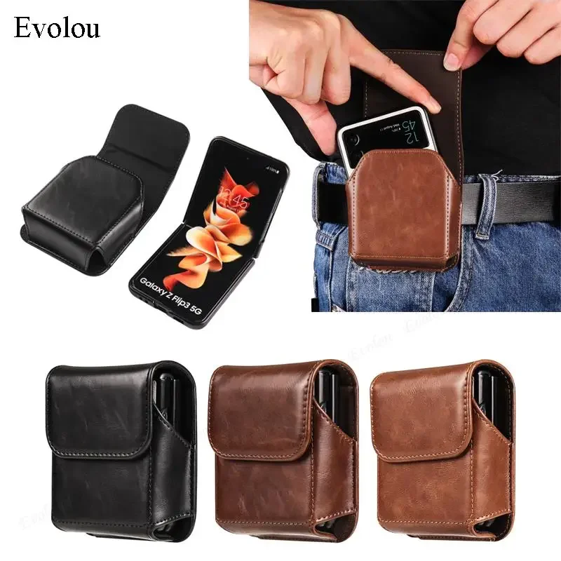 Genuine Leather Phone Bag Universal For Tecno Phantom V Flip Find N3 Flip Honor ZTE Nubia Flip Belt Clip Holster Waist Cover