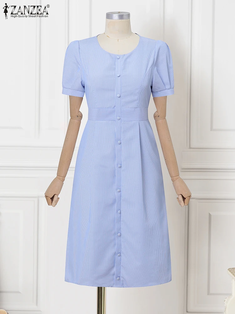 Casual Fashion Shirts Dress Women Loose Solid Color Office Sundress A-Line Short Sleeve Robe Button Vestido ZANZEA 2025