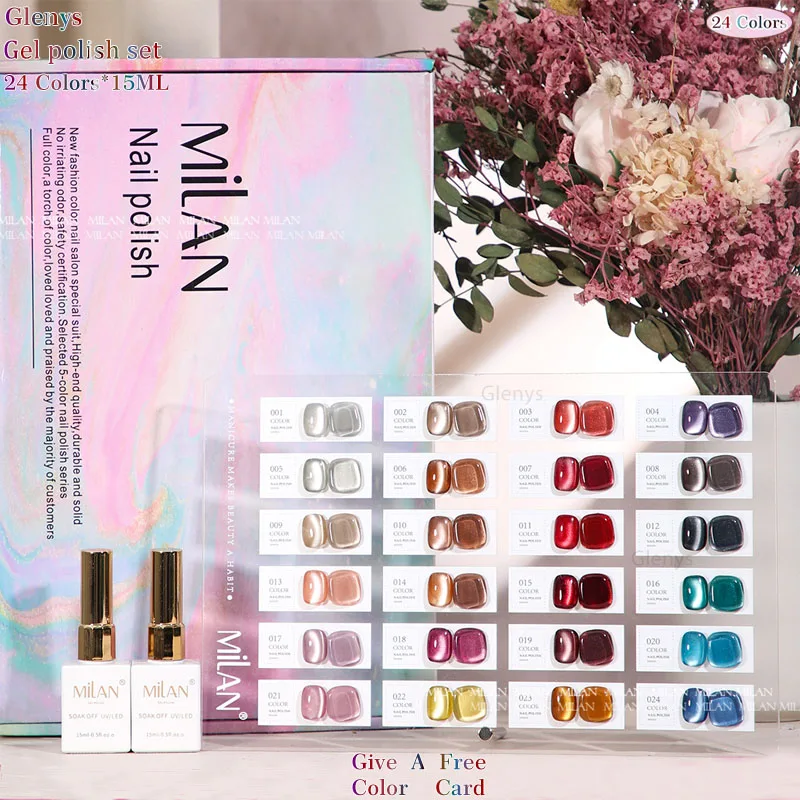 

Glenys 24 color caramel cat eye nail polish gel popular on the whole network semi permanent immersion gel nail salon varnish set