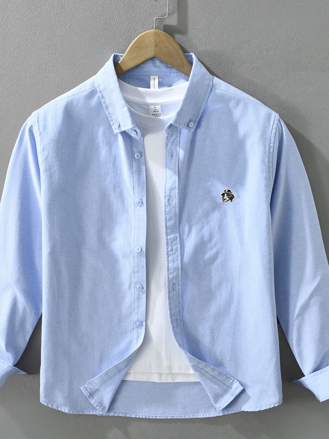 Long Sleeve Oxford Cloth Shirt Men's Casual Embroidered Collar Fashionable Polyester Cotton Blend Autumn New Style Dog Embroi...