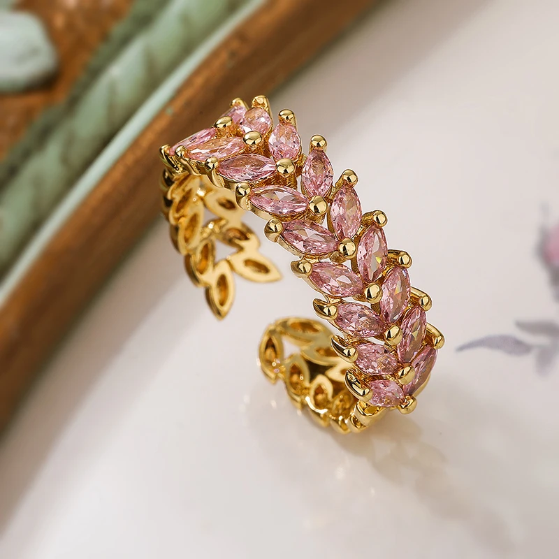GANPUP Luxuriöser Weizenähnlicher Zirkonia Verstellbarer Offener Ring für Frauen, Trendiger Fingerring für den Alltag, Schmuckgeschenk – Detail 6