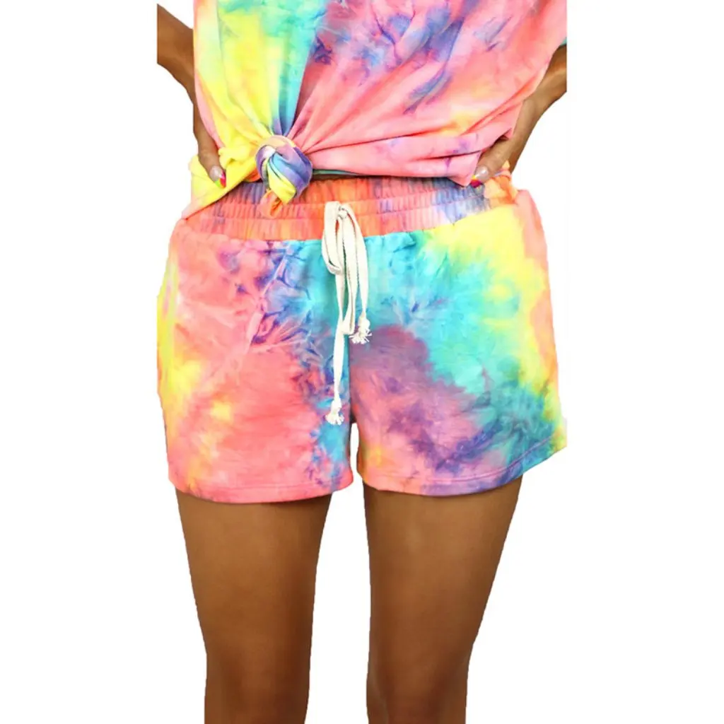 

Women's Tie-dye Print round Neck Short Sleeve Top And Bottom Set Casual Spring/Summer Home Wear European American Style