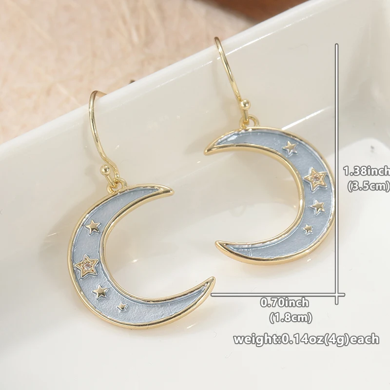 Vintage-Design Goldfarbene Damen-Ohrringe Kreative Geometrie Metall Handgeschnitzte Stern-Mond-Hängeohrringe für Frauen – Detail 5