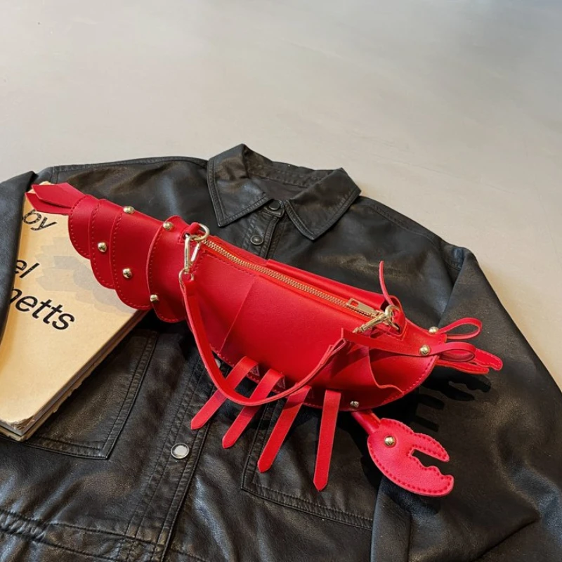 Fashion Solid Color PU Zipper Commuting Sweet Crossbody Bags 2026 High Quality Lobster Shape Niche Rivet Ladies Shoulder Bags image 3