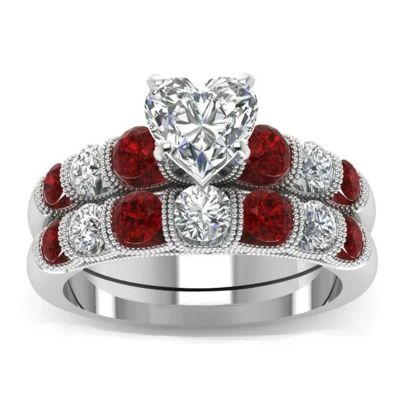 925-sterling-silver-hot-selling-European-and-American-fashion-combination-2-piece-set-of-dazzling-horse-eye-heart-shaped-ring
