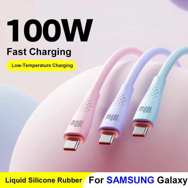 

100W USB C to USB C Liquid Silicon 5A Super Fast Charging Cable For Samsung S25 S24 iPhone 16 15 Pro Max Data Transmission line
