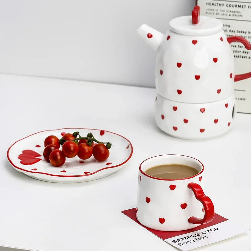 Creative Heart Ceramic Coffee Cup Cute Teen Heart Dinner Plate Cute Tableware 250ml Tea Cup Home Dessert Plate Birthday Gift New