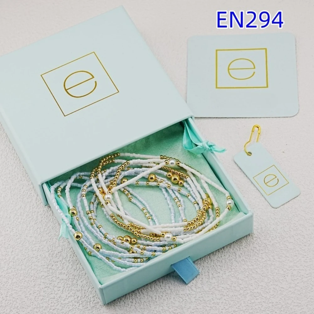 

YEEVAA 13Pcs White & Light Blue Seed Bead Stretch Bracelet Set, Gold Bead Stackable Friendship Bracelets for Women
