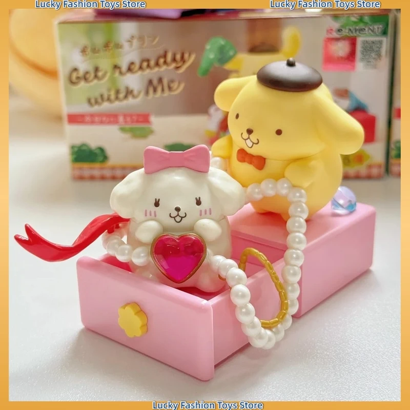 Autentico Re‑Ment Sanrio Pompompurin Get Ready With Me Mini Scena con Personaggio, Giocattolo da Collezione, Ornamento da Scrivania, Regalo di Tendenz