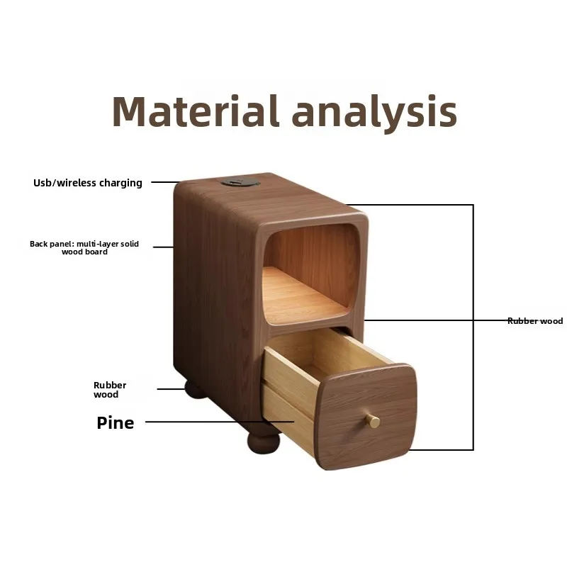 All solid wood smart bedside table small ultra-narrow mini