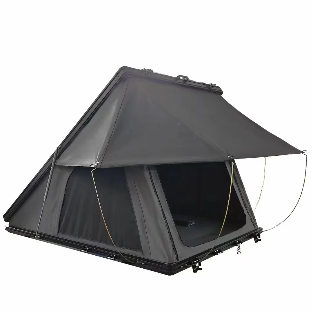 DrunkenXp 3-4 Person Triangle Camping Car Rooftop Tent Aluminum Shell Top Roof Tent with Longer Flysheet