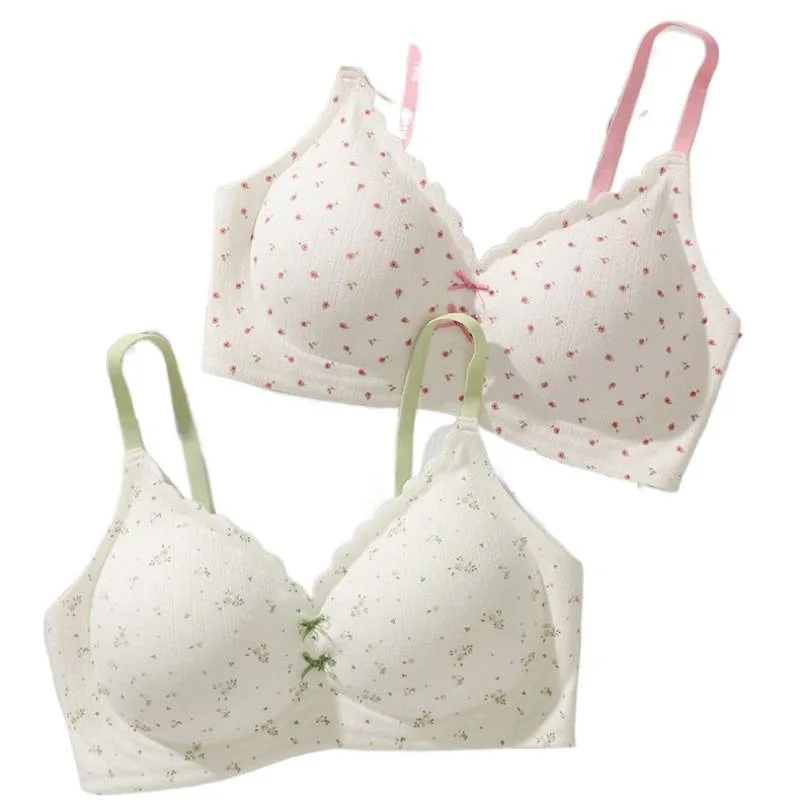 Lace and Floral Print Push-Up Bra