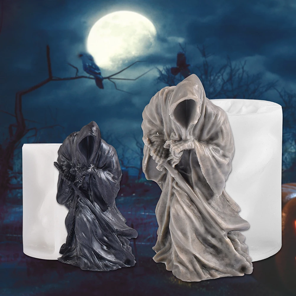 3d Black Robed Death God Silicone Mold Horror Ornaments Diy Candle Soap Making Tools Plaster Epoxy Resin Mold Halloween Decor