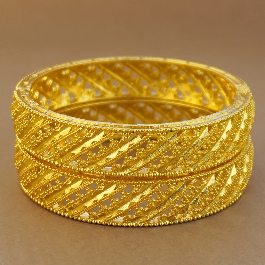 2 pieces of African gold women's bracelets from India, Middle East, Nigeria, luxurious gold-plated jewelry for weddings, Brazili