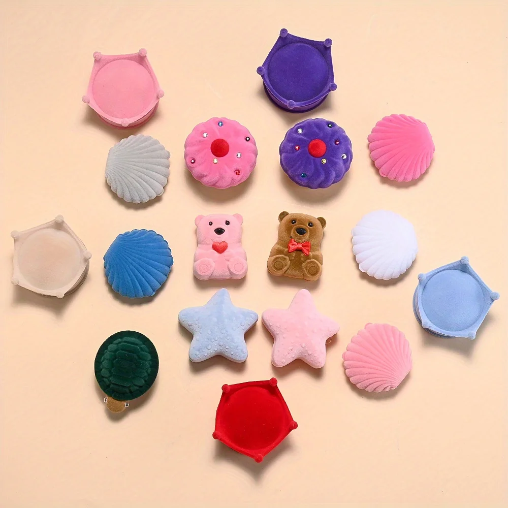 iYOE Cute Plush Jewelry Box Cartoon Shape Bear Starfish Shell Crown for Ring Storage Wedding Proposal Box Back to School Gifts