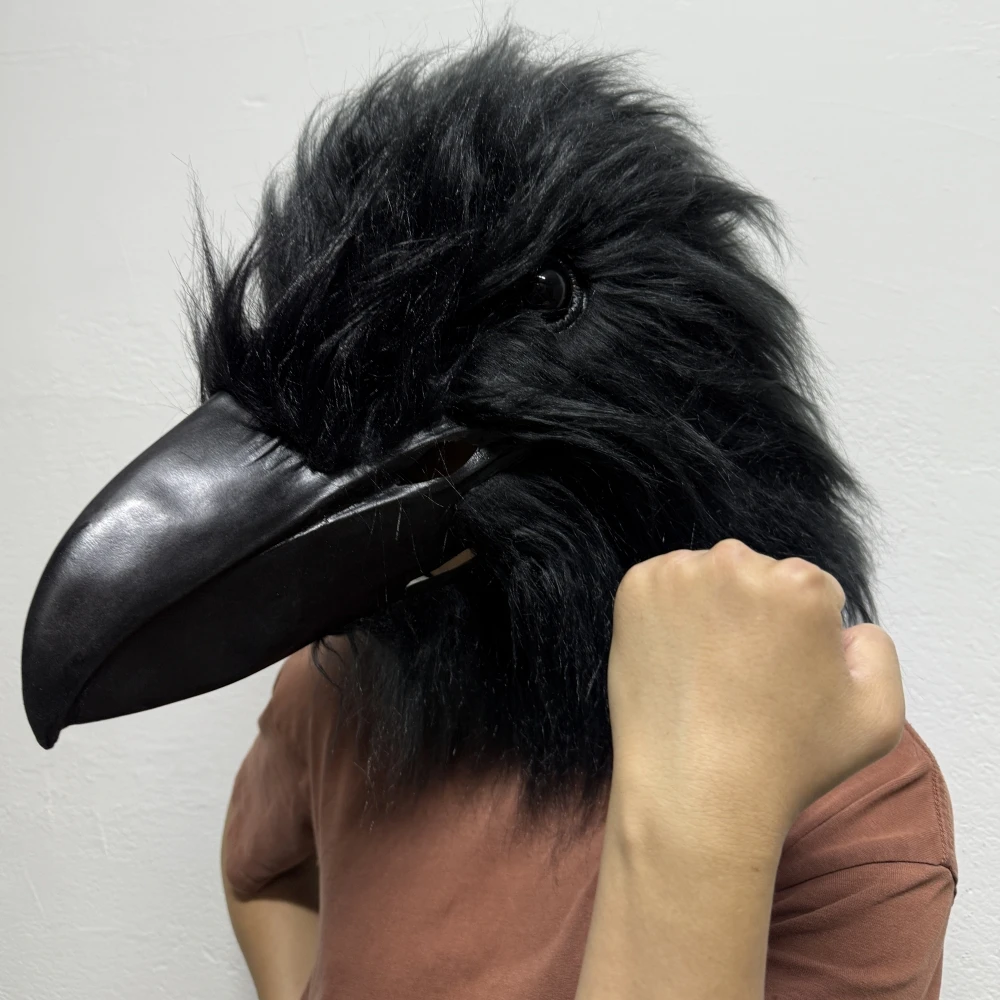 Adult Funny Bird Mask Black Latex Raven Horror Beak Cosplay Prop for Halloween Masquerade Joker Crow Costume Accessory