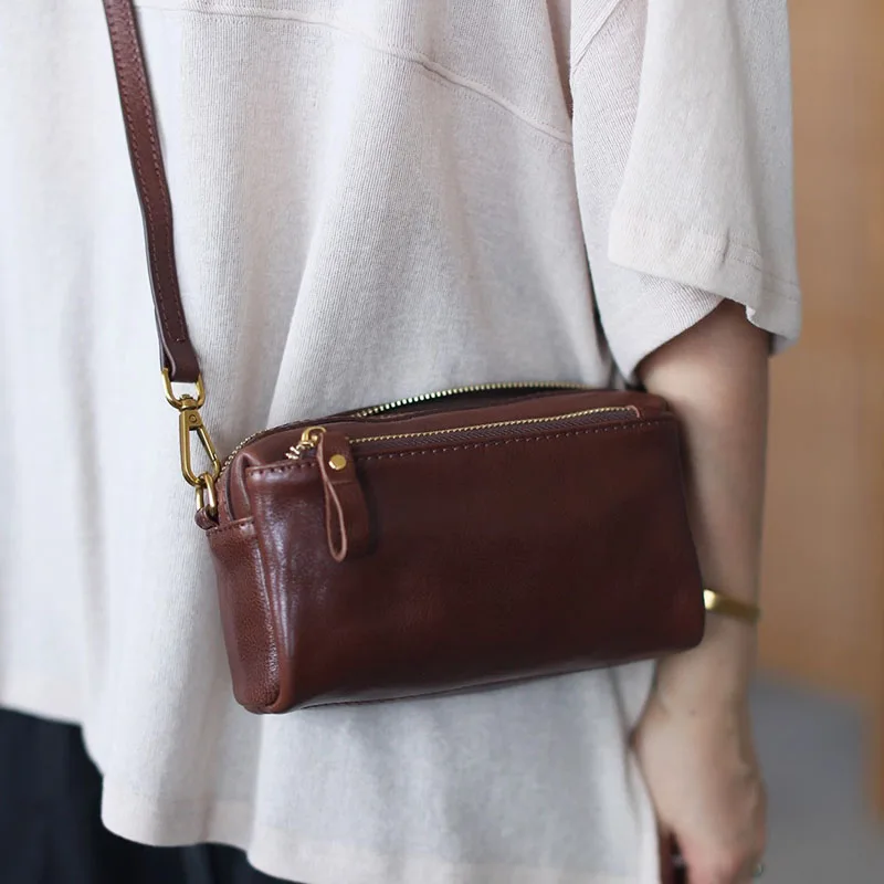 AETOO A new retro top-grain cowhide small square bag for ladies, original genuine leather single-shoulder crossbody mobile phone