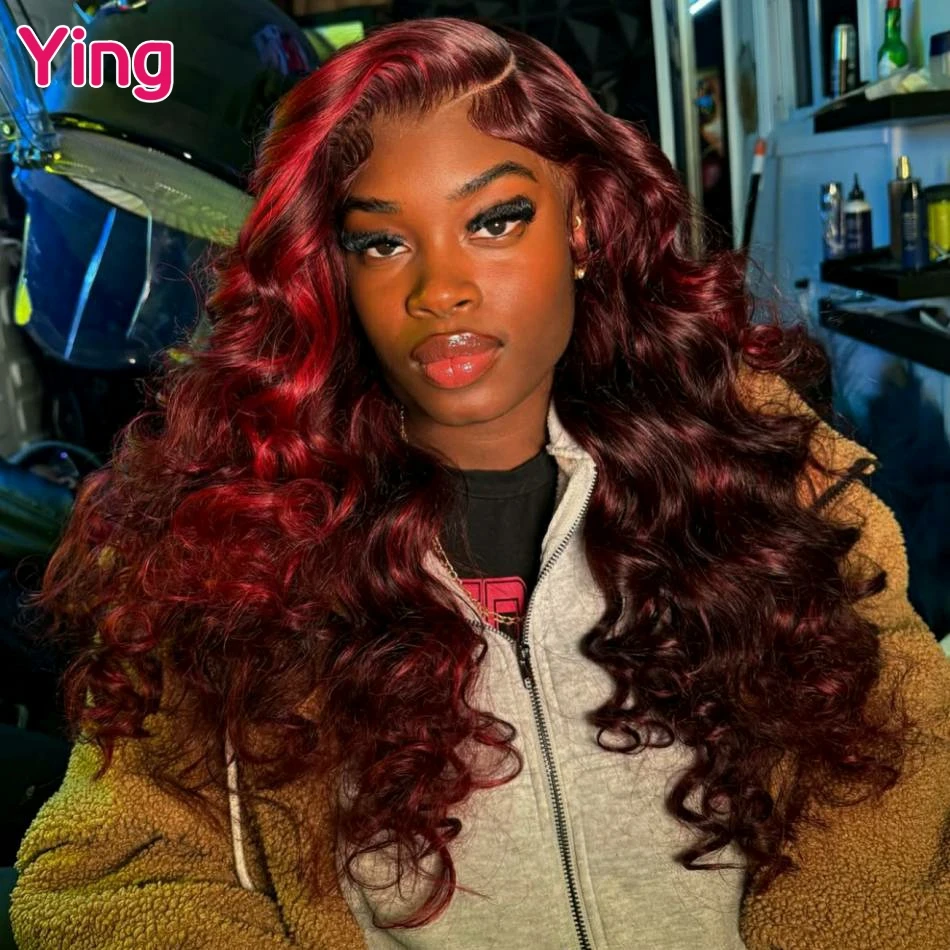 

Highlight Burgundy Red Colored 13x4 Lace Frontal Human Hair Wig Body Wave 13x6 Lace Front Wigs 200% PrePlucked With Baby Hair