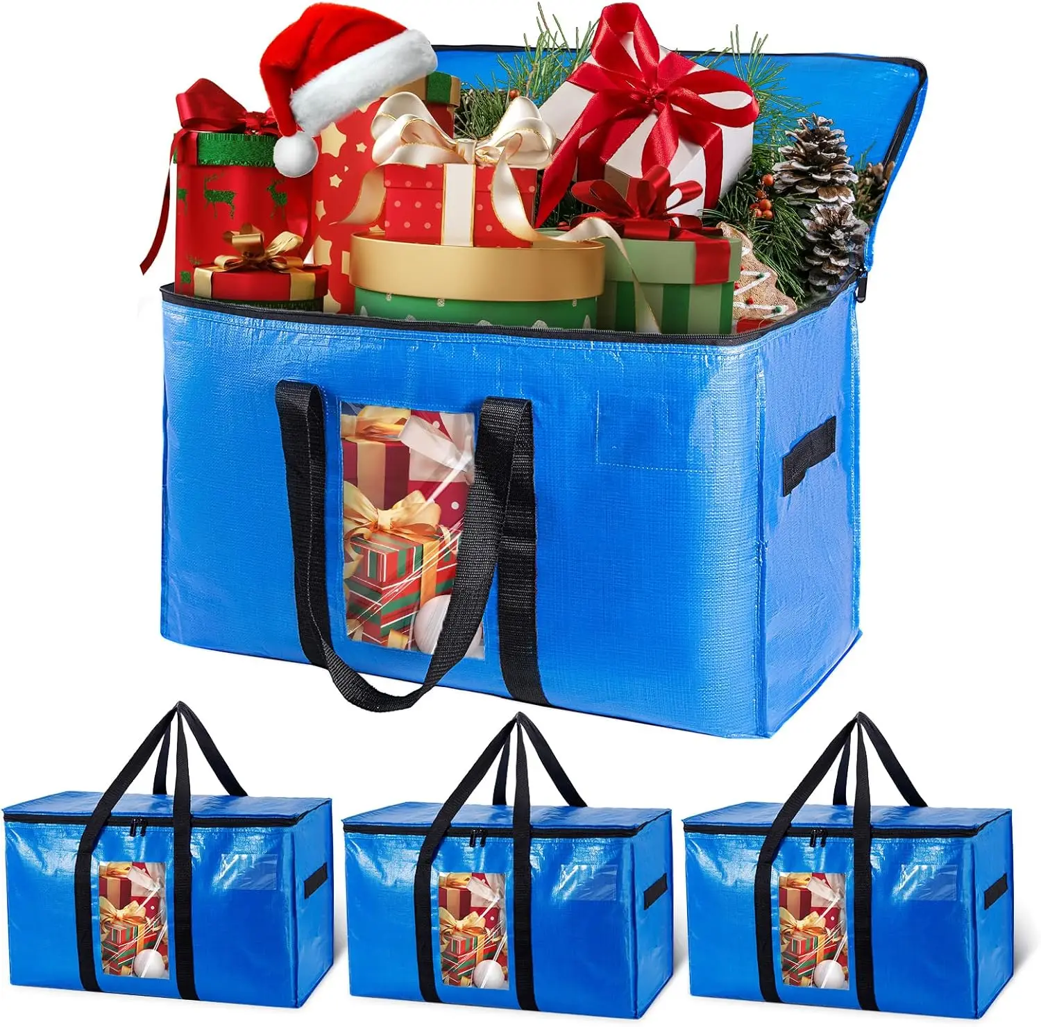 

Очень большие сумки для переезда, 4-упаковка сверхпрочных сумок для хранения с окном и ручками, экономящая пространство, альтернатива в коробках