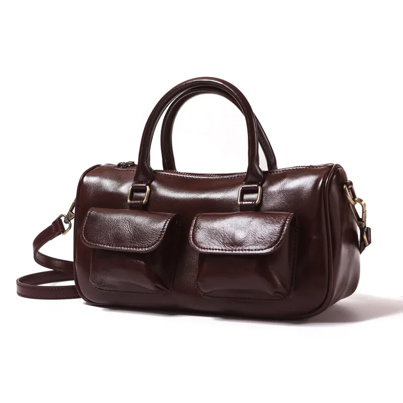 

Fashionable Cow Leather Tote Bag Small Ladies Cowhide Shoulder or Crossbody Bags Oilwax Genuine Leather Handbag