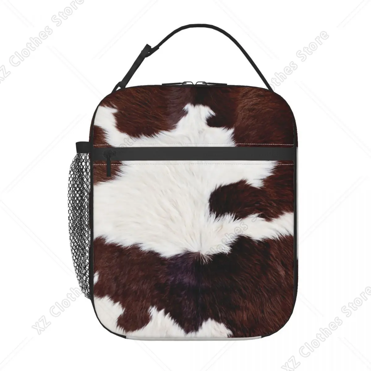 Smooth Cow Fur In Brown And White Colors Insulated Lunch Bags Skin Leather Printing Portable Thermal Cooler Food Lunch Box