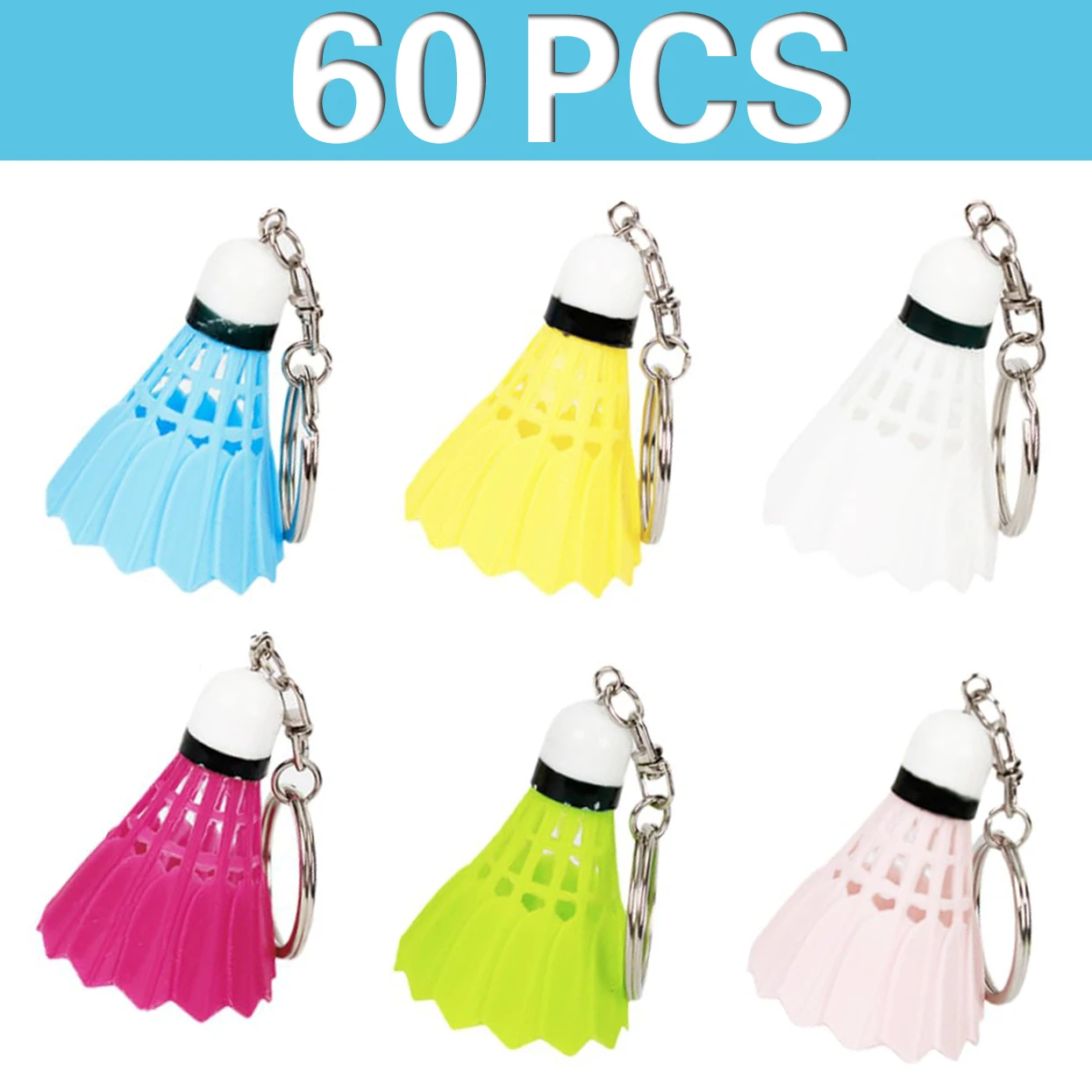 

60Pcs Mini Badminton Keychain Cute Shuttlecock Key Chains PVC Keyring Colorful Car Key Holder Bag Pendant Club Gifts