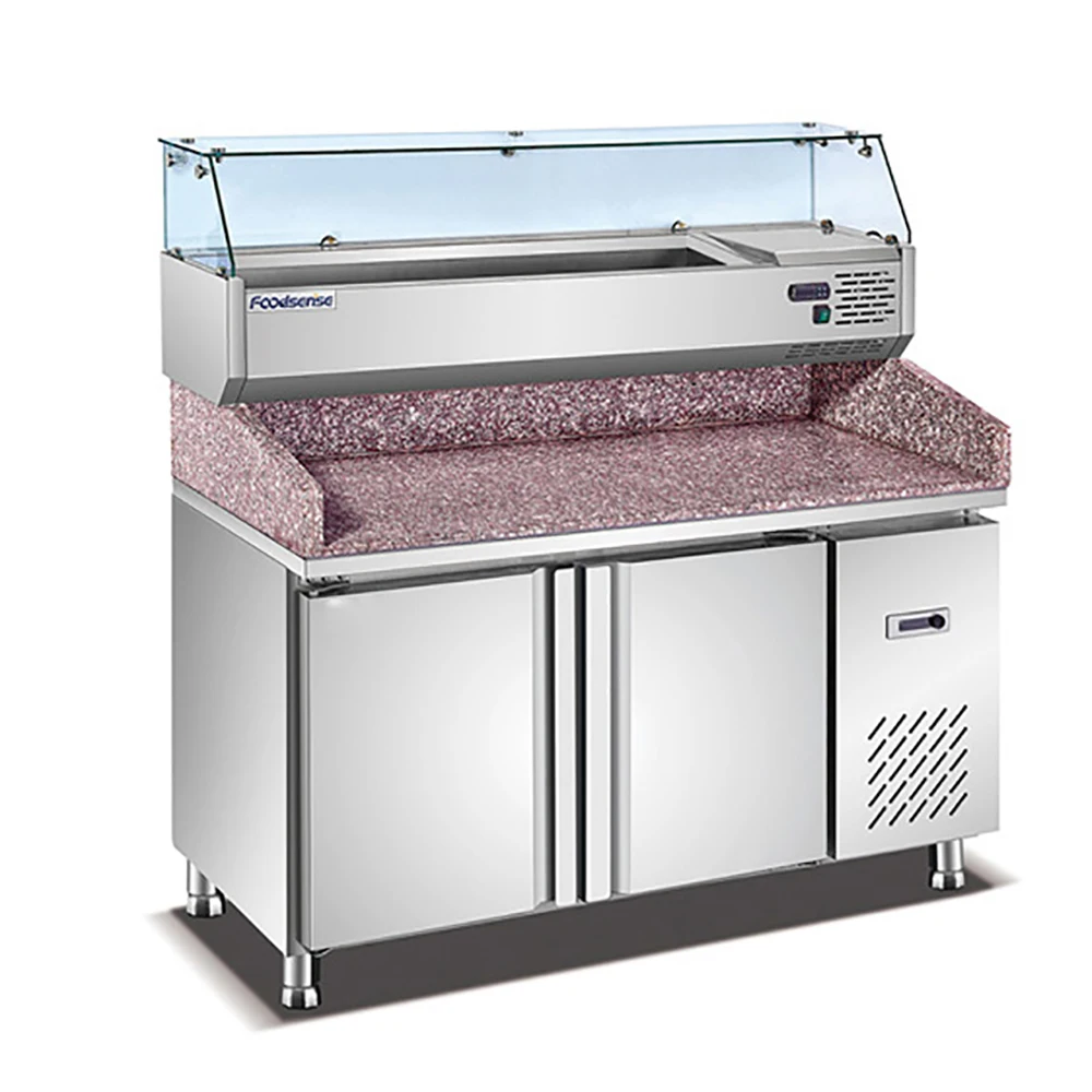 100% High Quality Stainless Steel Display Cooler Kitchen Freezer Pizza Prep Tables Refrigerator for Commercial
