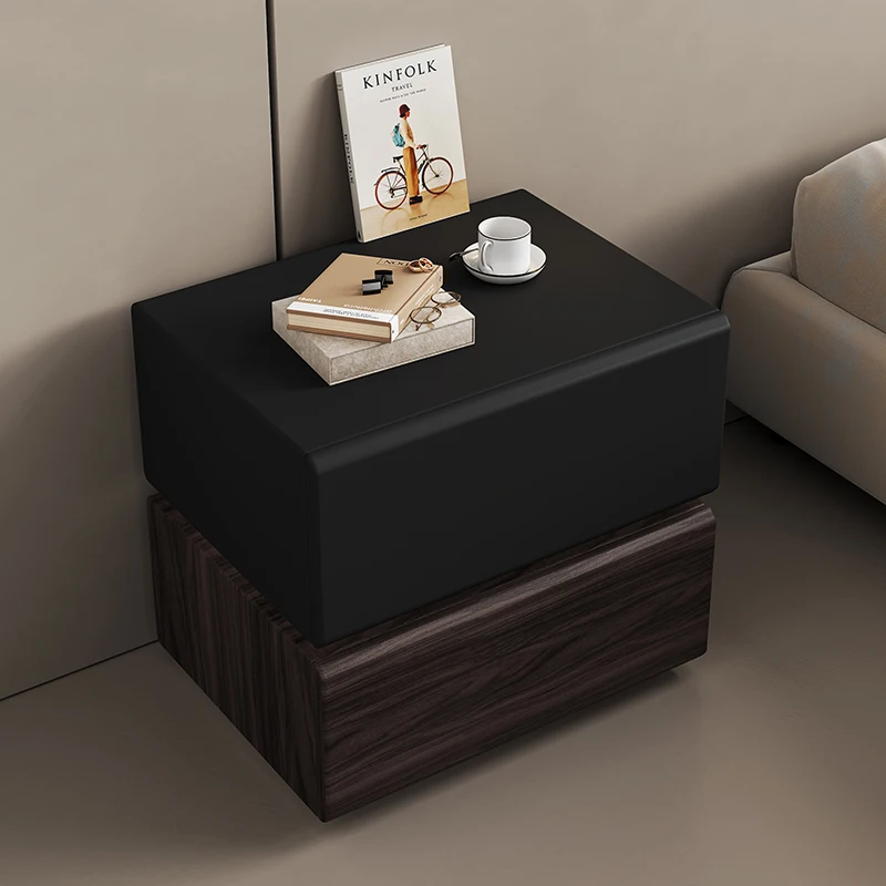 Solid wood bedside table with lamp Smart floating bedroom Small bedside table