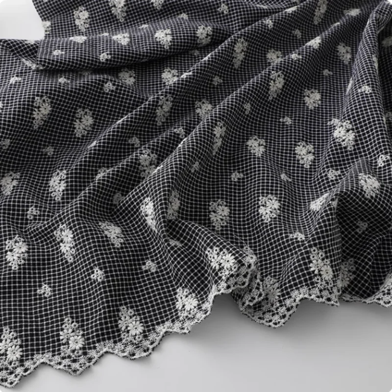 

Black and white checkered polyester-cotton fabric, diy tablecloth floral embroidery shirt and dress fabric