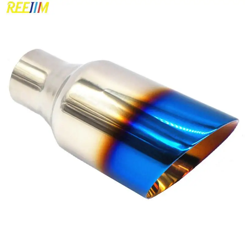 

Reejim 63*102*180 Slanted Cut Blue Burnt Slanted Stainless Steel Universal car muffler tip car exhaust tip Nozzle for muffler