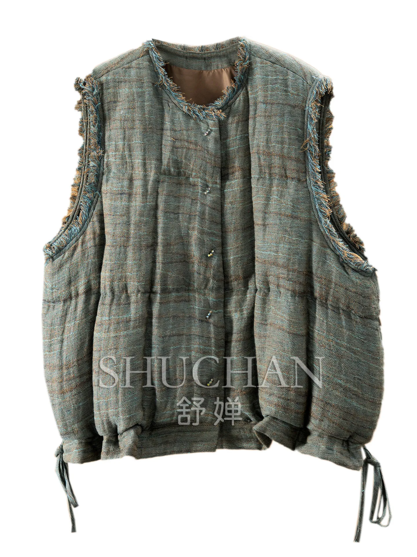 Tank Top Dyed Linen Handmade Tassel, Crew Neck 90% White Goose Down Vest Jacket Women 22X8