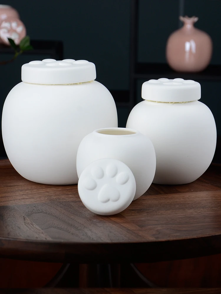 Pet Paw Print Ceramic Sealed Can Moisture-proof Storage  White Minimalist Round Can