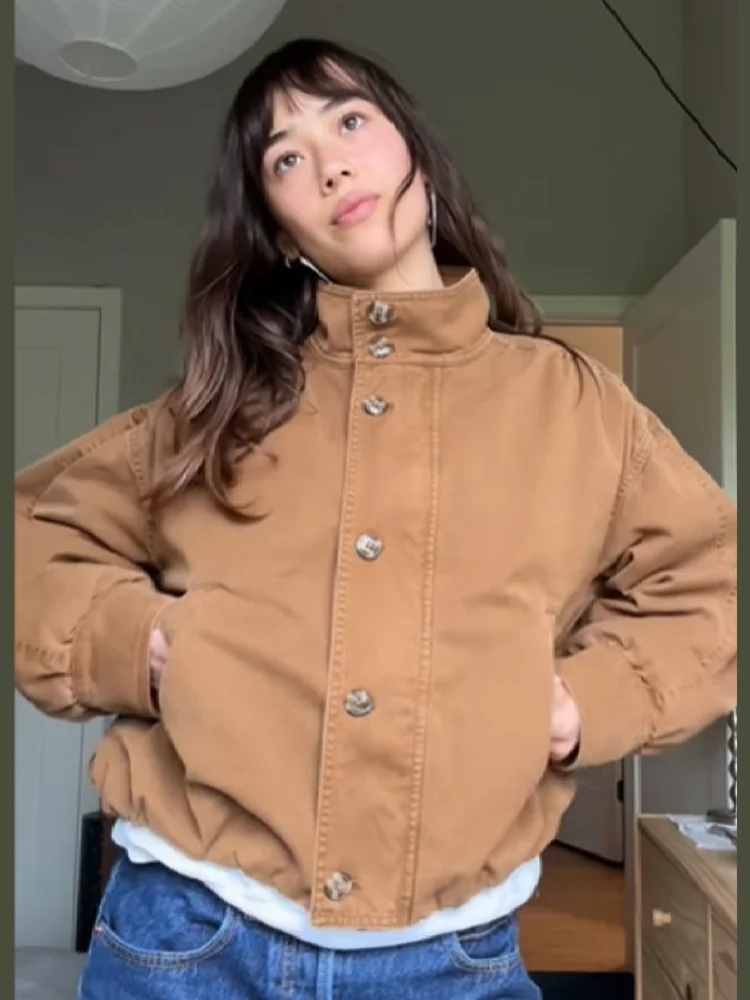 

Retro Trendy Jackets Fashionable Cool Chic Brown Female Outerwear Minimalist Designers Trend Women's Street Casual Outfit