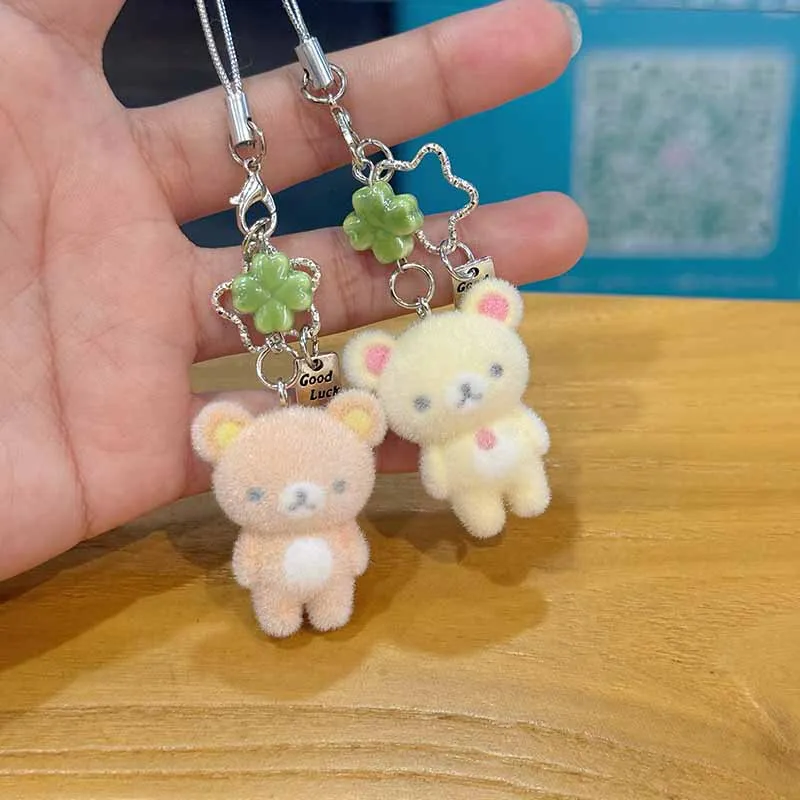 Rilakkuma Handykette, niedlicher beflockter kleiner Bär, Schlüsselanhänger, Cartoon-Harz, Tiere, Charms, Mädchen-Schlüsselanhänger, Cosplay-Geschenk – Detail 1