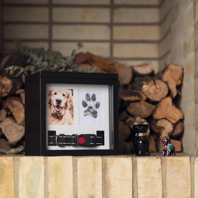 صندوق رماد من الخشب الصلب، إطار تذكاري مطبوع عليه يد الحيوانات الأليفة والقدم #4