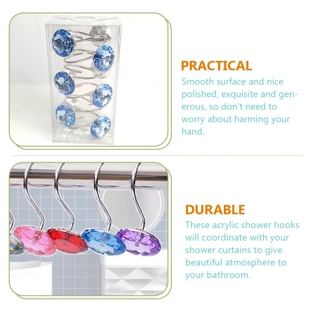 

12Pcs Acrylic Crystal Hooks for Shower Curtain Decorative Bathroom Hooks Easy Glide Strong Hold Stylish Modern Finish