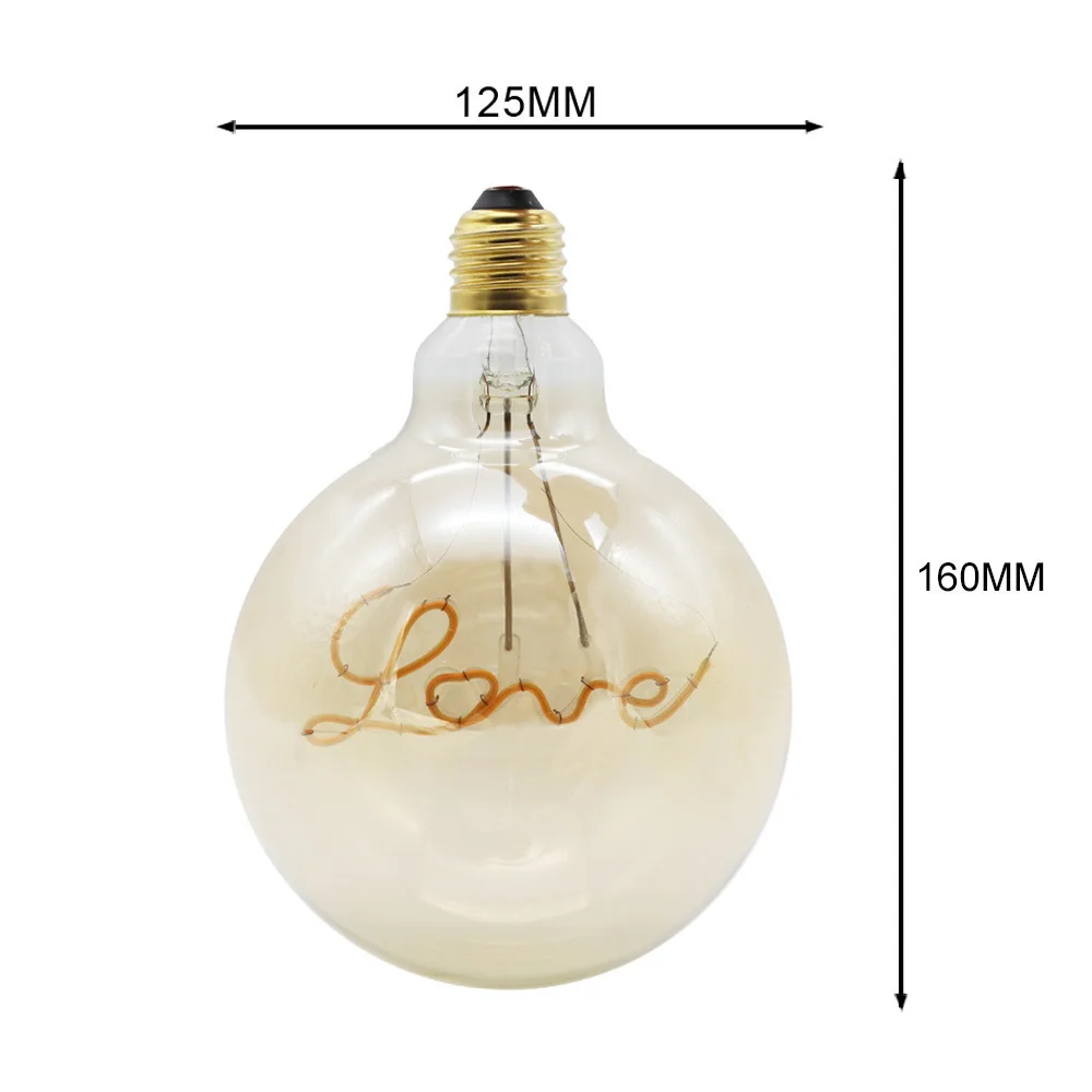 E27 220V G125 LED Vintage Glass Light Bulbs Love Lamp LED Retro Edison Light Bulb Room Indoor Holiday Wedding Decoration Lamp