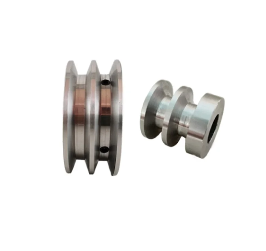 1x Aluminum Alloy Double Groove 60MM Pulley Wheel 8-25MM Fixed Bore Pulley for Motor Shaft 10MM PU Round Belt