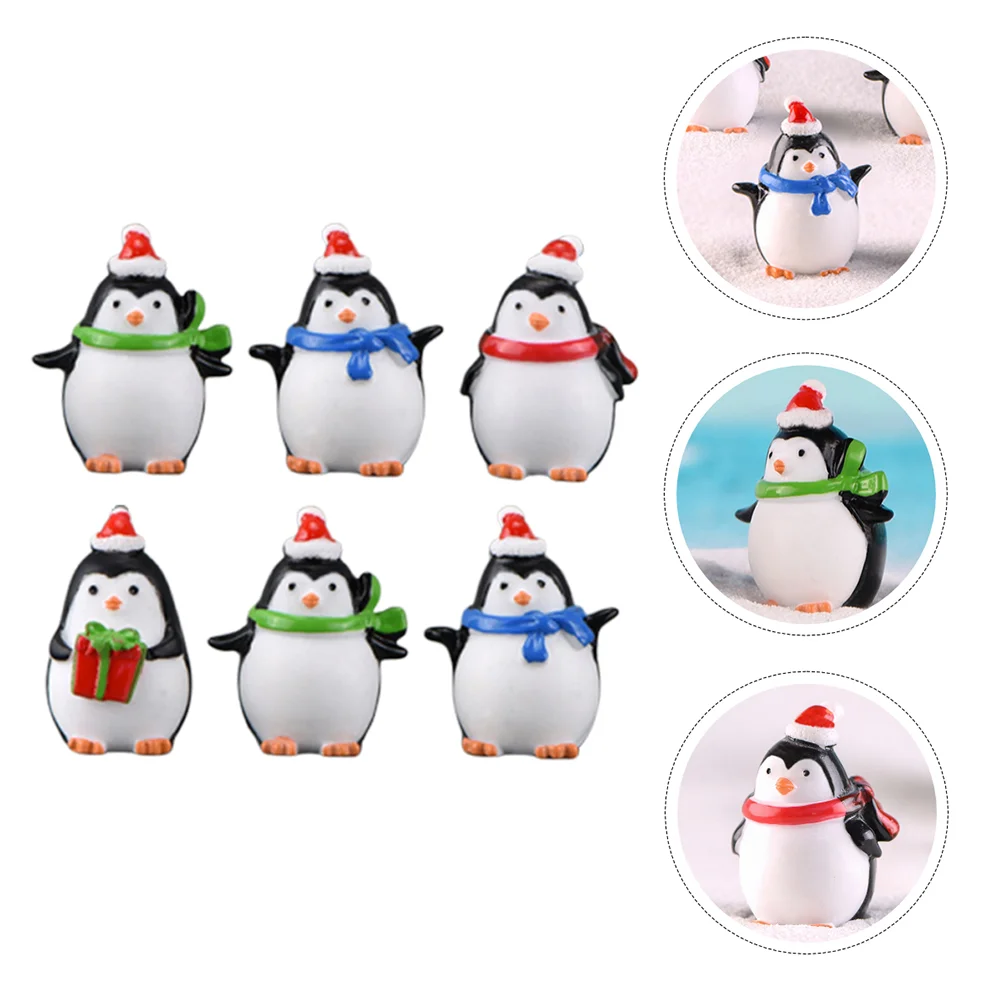 6 Pcs Christmas Penguin Ornaments Home Decoration Desktop Resin Crafts Dining Table Household Creative Micro Mini Miniature