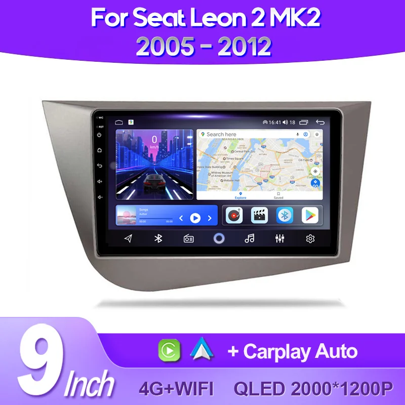 

QSZN For Seat Leon MK2 2005-2012 RHD Car Radio AI Voice 4G WIFI CarPlay Android Auto GPS Car Multimedia Video Player No 2Din DVD