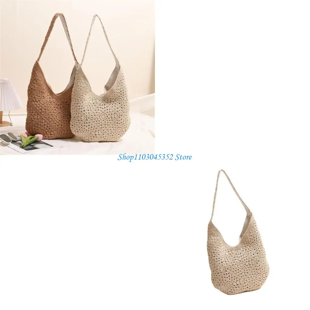 

Stylish Floral Straw Shoulder Bag Bucket Bags Large Capacity Handbag For Daily