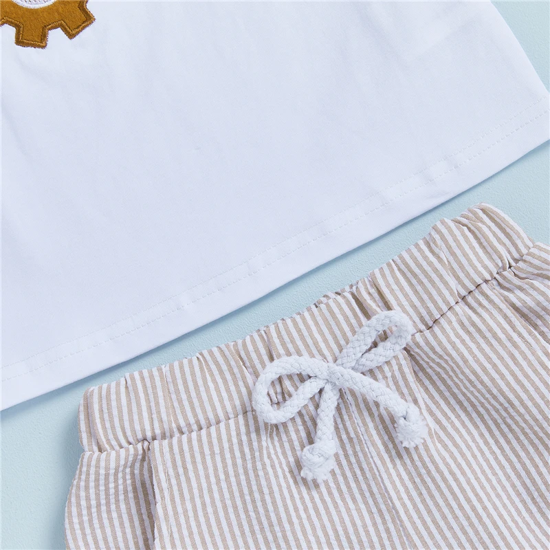 أطقم ملابس الهالوين للأطفال والأولاد تي شيرت مطرز بأكمام قصيرة مع شورت مخطط طقم ملابس صيفية للأطفال الصغار