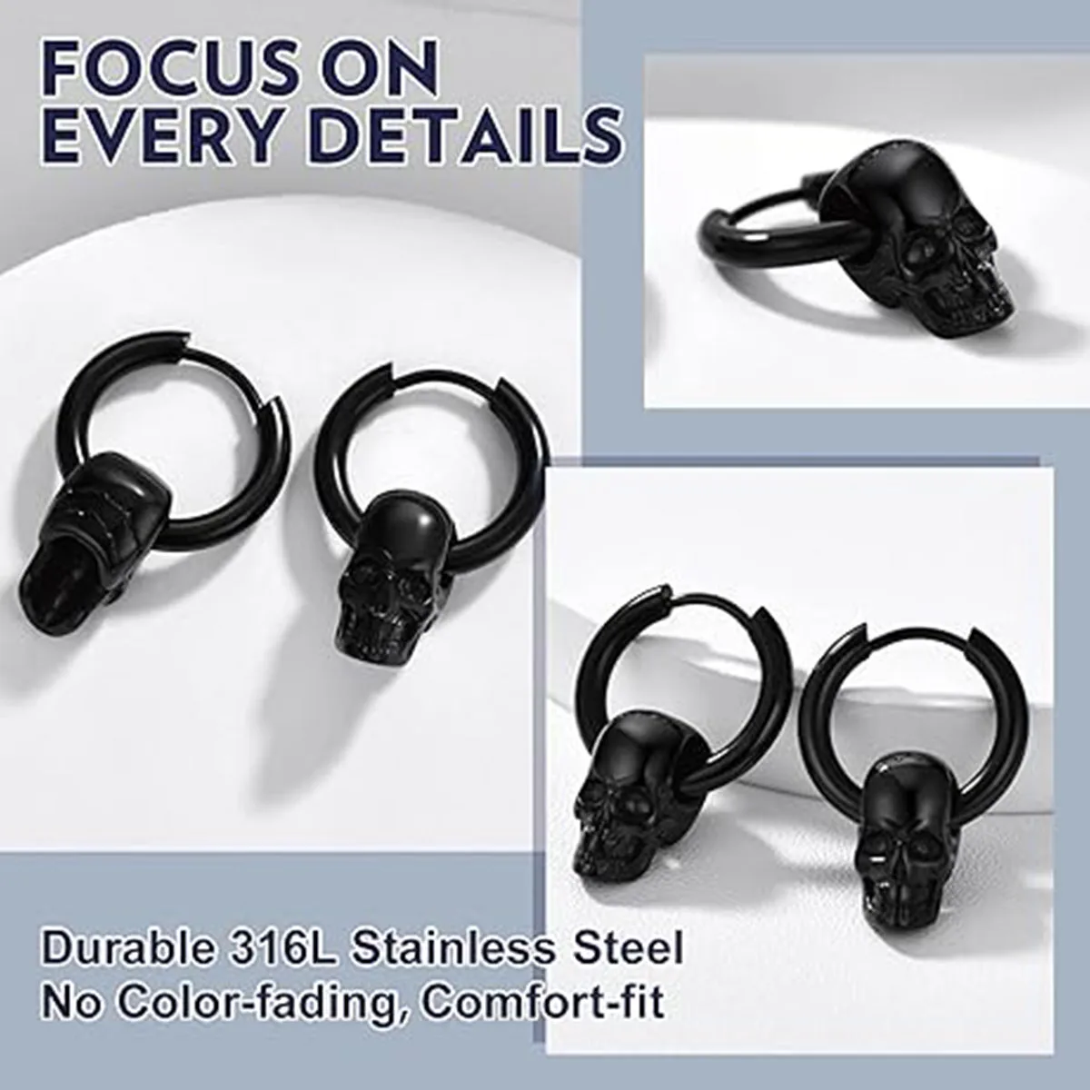 1 pair of skull earrings Black stainless steel punk Gothic earrings for men and women personality overbearing trend fashion simp