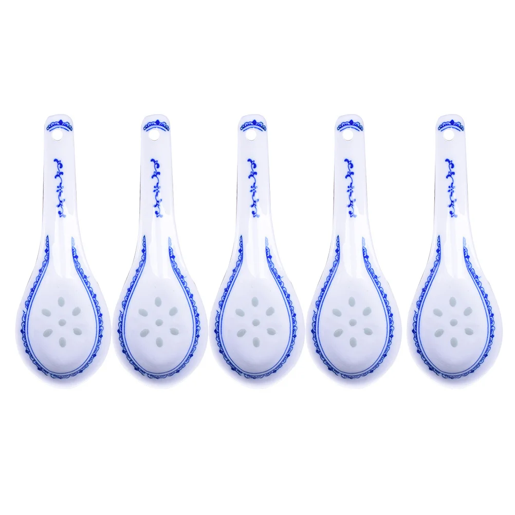 

5Pcs Ceramic Blue and White Porcelain Spoon Multi-Purpose Soup Porridge Rice Dessert Scoop Tableware for Restaurant Home Kitchen
