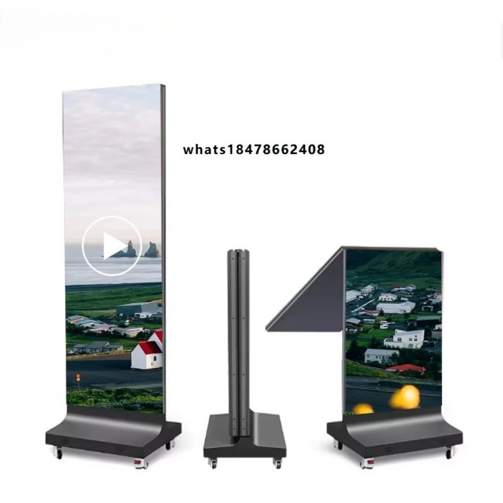 Indoor P1.86 P2.5 commercial three-fold LED poster display, with 4G/WiFi wireless high-quality advertising mobile LED screen