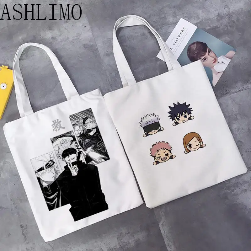 Women Bags Shopping Bag Japan Anime Jujutsu Kaisen Canvas Large Shopper Bag Reusable Tote Bag Aesthetics Handbags Shoulder Bag