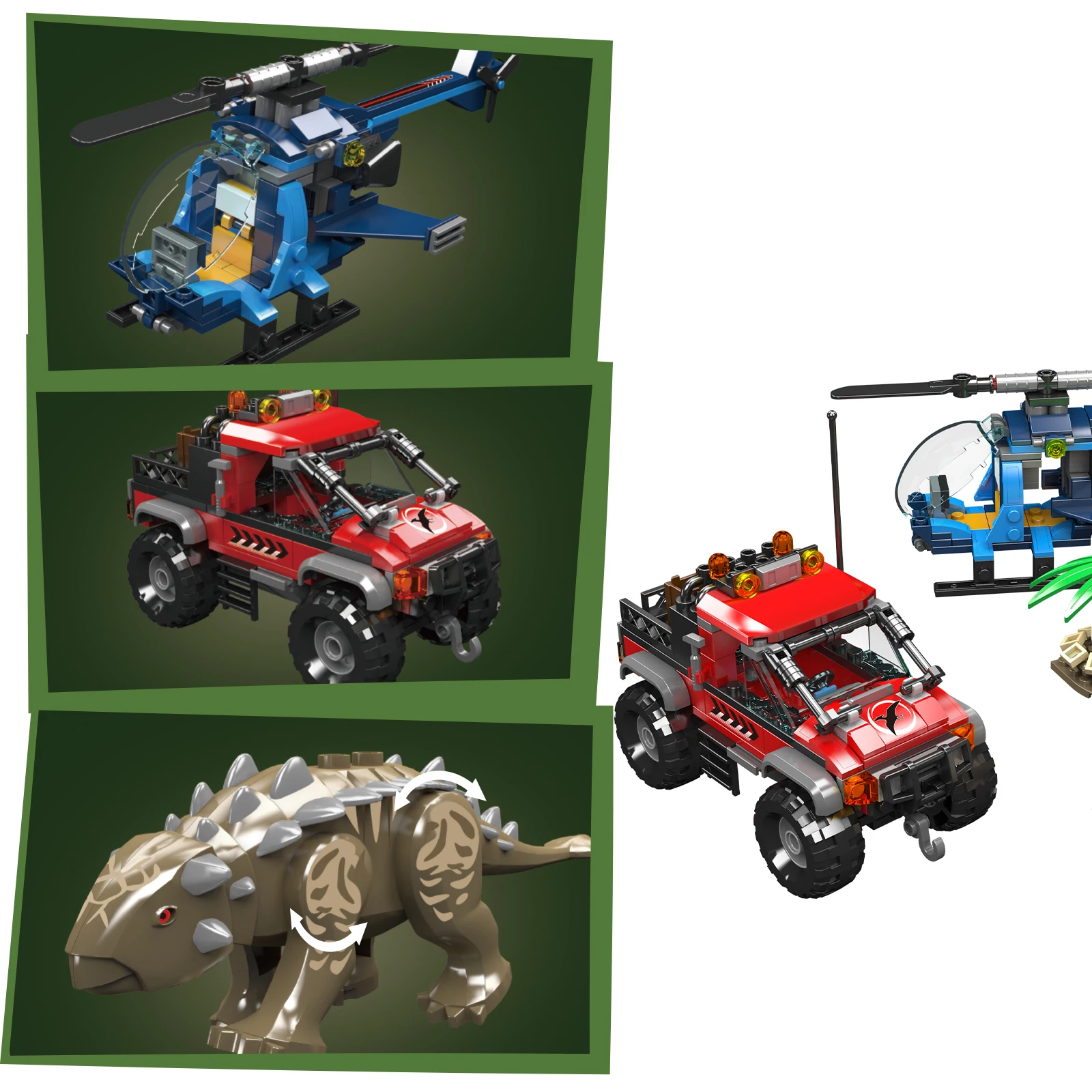 

Mould King 29004 403PCS Brick Ankylosaurus Helicopter Camp Dinosaur Egg Model Kit Small Building Blocks Educational Toy for Kids